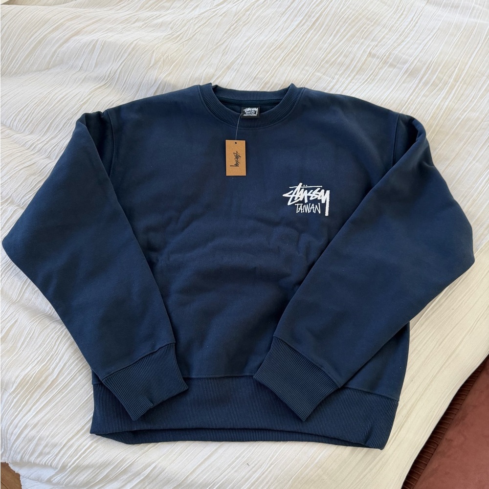 Stussy Navy Logo Crewneck Sweatshirt